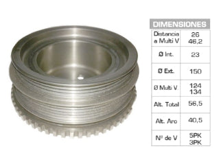 POLEAS DE CIGUE¥AL FIAT PALIO/SIENA 1.3 16V CON AA 23X150X56.5 MM - 3PK+5PK_