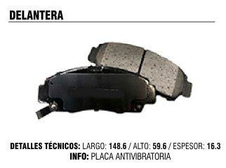 PASTILLAS DE FRENOS LIVIANOS HONDA CIVIC GX 1.8 16V 12/.. DELANTERA SISTEMA SUMITOMO 148.60X59.60X16.30 MM CON PLACA ANTI RUIDO_