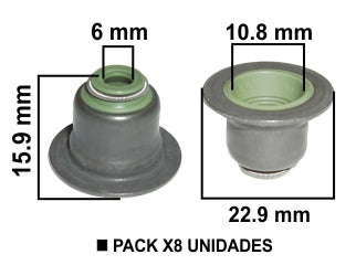 RETENES GUIA DE VALVULAS VER 72891 // FORD FIESTA/FOCUS 1.6 8V-16V KIT RETENES GUIA DE VALVULAS 6X10.8X15.9MM_