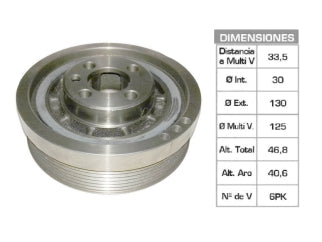 POLEAS DE CIGUEÑAL VOLKSWAGEN GOL/POLO/SAVEIRO/GOLF/CADDY 1.9 D-SD-TDI 30X130X46.8 MM - 6PK - NUCLEO DE ALUMINIO_