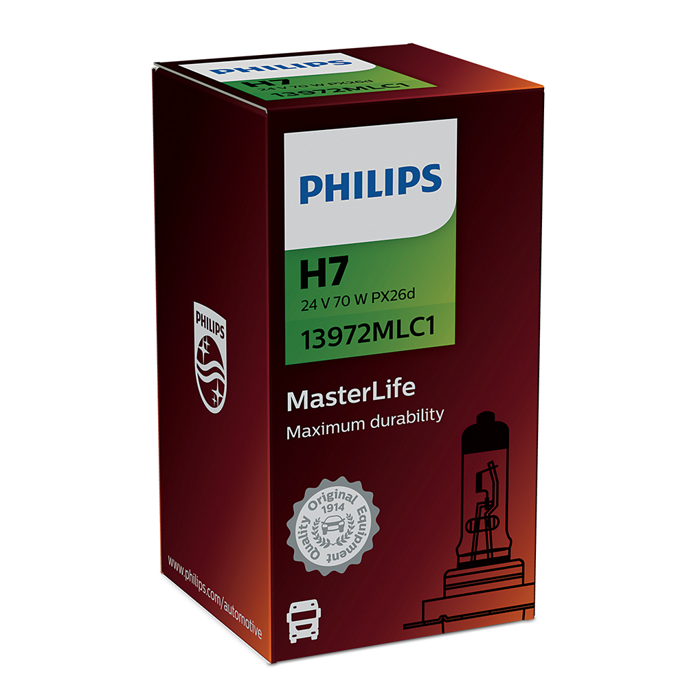 LAMPARA HALOGENA PHILIPS H7 (13972) 24V 70W PX26D MASTER LIFE - USO UNIVERSAL
