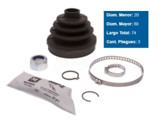 KIT FUELLES TRANSMISION VOLKSWAGEN PASSAT TDI / RENAULT TRAFIC/18 2.0 /21/FUEGO 2.2 LADO RUEDA-D 20X80MM-L 74MM-3 PLIEGUES_