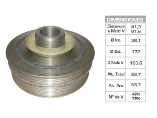 POLEAS DE CIGUE¥AL FORD RANGER 2.5 TDI-3.0 TDI / CHEVROLET S10 / LAND ROVER DISCOVERY 2.5 TDI 38.1X172X83.7 MM - 4+7PK_