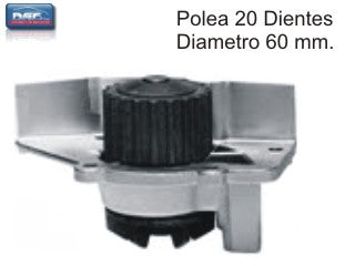 BOMBAS DE AGUA LIVIANOS PEUGEOT 306/406 / CITROEN XSARA 1.8 16V - ROTOR 60 MM - POLEA 20 DIENTES CON ALETA_