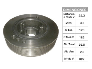 POLEAS DE CIGUE¥AL PEUGEOT 306 1.8 16V/406 2.0 16V-1.9 TD / CITROEN XSARA 1.8-2.0 16V POLEA MAZA CORTA 25X126X30MM-6PK_