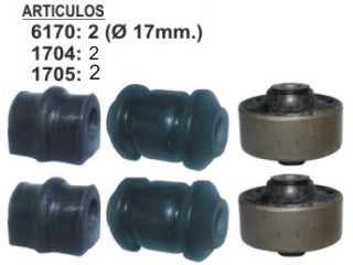 KIT BUJES SUSPENSION COMPLETO CHEVROLET AVEO KIT BUJES DE SUSPENSION TREN DELANTERO PARA BARRA ESTABILIZADORA 17MM_