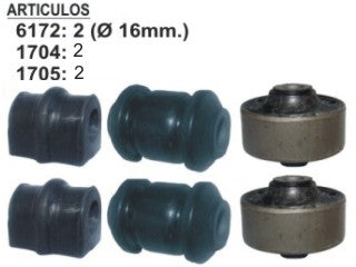 KIT BUJES SUSPENSION COMPLETO CHEVROLET AVEO KIT BUJES DE SUSPENSION TREN DELANTERO PARA BARRA ESTABILIZADORA 16MM_