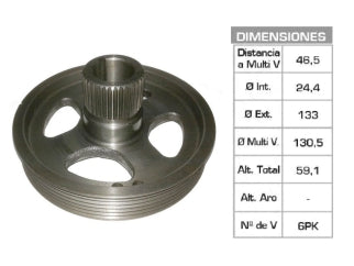 POLEAS DE CIGUE¥AL FORD FOCUS/FIESTA/ECOSPORT/KA 1.0-1.6 ZETEC ROCAM POLEA CUELLO ESTRIADO 24.4X133X59.1 MM - 6PK_