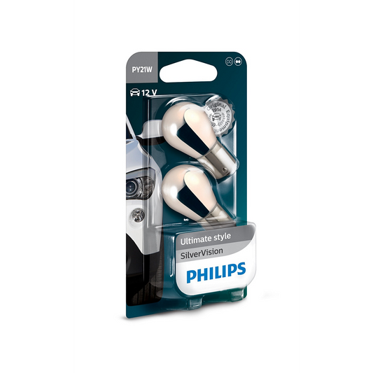 LAMPARA INCANDESCENTE PHILIPS PY21W (12496) 12V 21W BAU15S SILVER VISION (SET X2) - USO UNIVERSAL