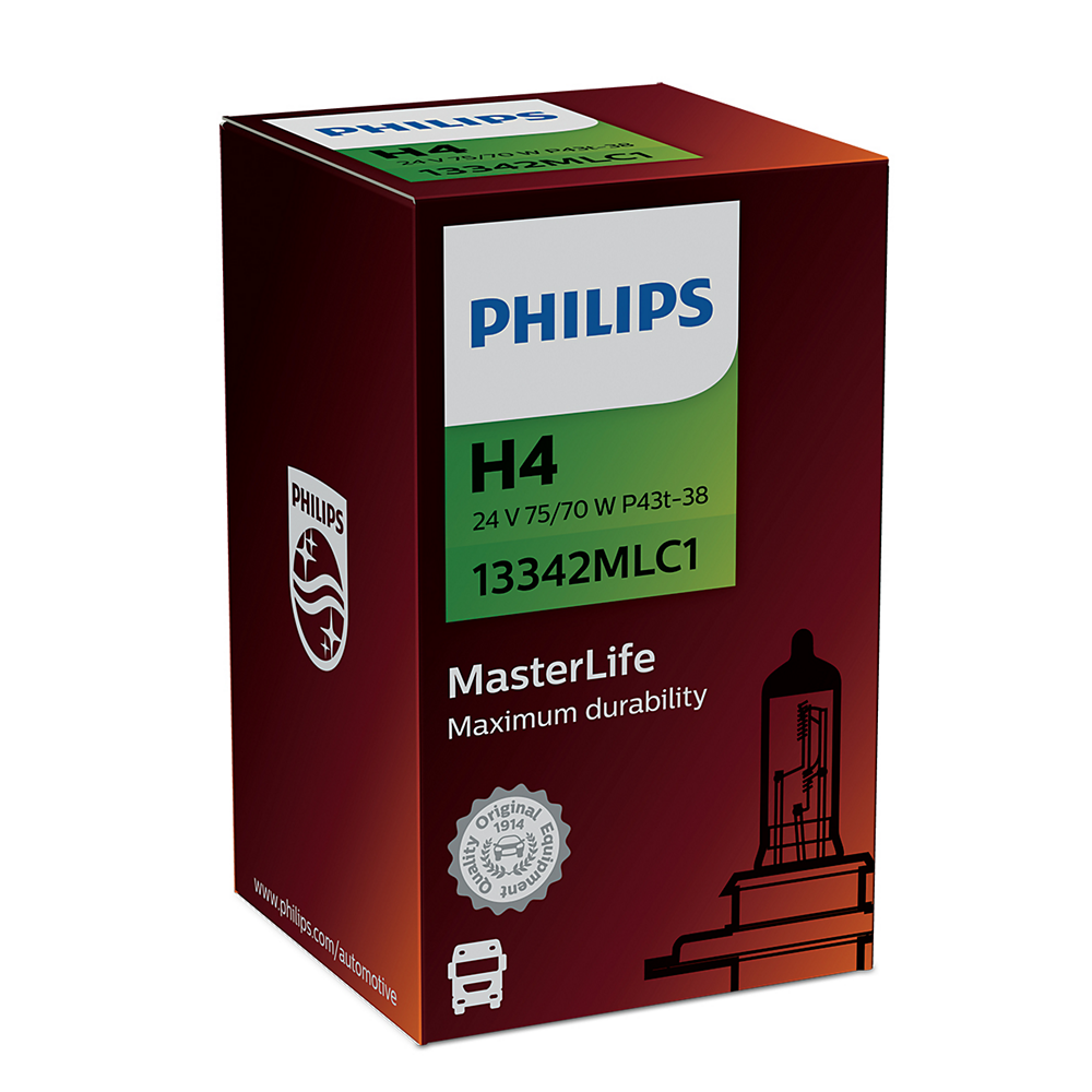 LAMPARA HALOGENA PHILIPS H4 (13342) 24V 75/70W P43T-38 MASTER LIFE - USO UNIVERSAL