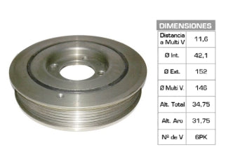 POLEAS DE CIGUE¥AL CHEVROLET ASTRA/VECTRA/ZAFIRA 2.0 8V-2.0 16V 42.1X152X34.75 MM - 6PK_