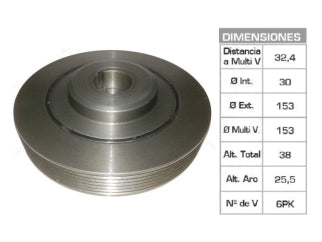 POLEAS DE CIGUE¥AL PEUGEOT 206/207/306/405/PARTNER/EXPERT / CITROEN BERLINGO/XSARA 1.9 D 30X153X44 MM - 6PK_