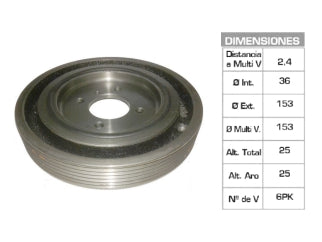POLEAS DE CIGUE¥AL PEUGEOT 206/306/PARTNER / CITROEN BERLINGO/XSARA 1.9 D DW8 36X153X25 MM - 6PK_