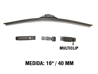 ESCOBILLAS ESCOBILLA 16 PULGADAS VISIONALL C/SPOILER AERODINAMICO EN GOMA / CONEXIONES MULTICLIP_