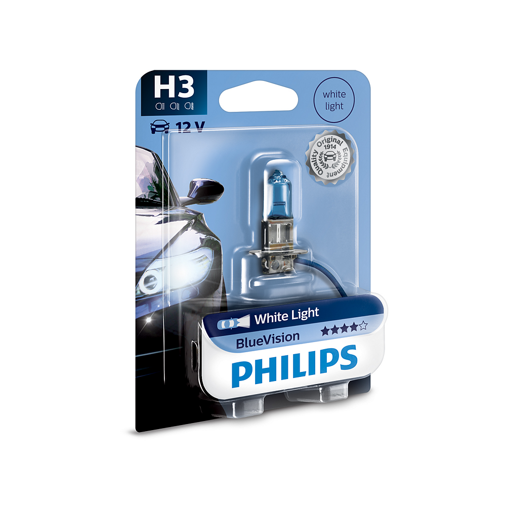 LAMPARA HALOGENA PHILIPS H3 (12336) 12V 55W PK22S BLUE VISION (SET 4) - USO UNIVERSAL