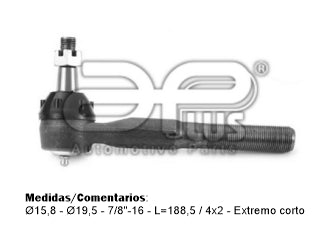 EXTREMOS DE DIRECCION LIVIANOS FORD F100 DUTY 4X2 98/.. DELANTERA LARGO 188.5MM-RM 7/8X16-PIVOTE 15.8-EXTREMO CORTO BARRA CORTA_