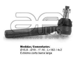 EXTREMOS DE DIRECCION LIVIANOS FORD F100 DUTY 4X2 98/.. DELANTERA LARGO 182MM-RM 1X16-PIVOTE 15.8MM-EXTREMO CORTO BARRA LARGA_