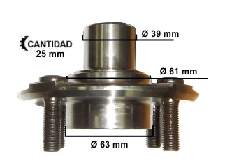 MAZAS Y PUNTA DE EJE RUEDA FORD FIESTA/FOCUS/ECOSPORT/ESCORT 1.6-1.8-2.0 16V ZETEC DELANT 4 AGUJEROS INTERIOR 39 MM 25 ESTRIAS_