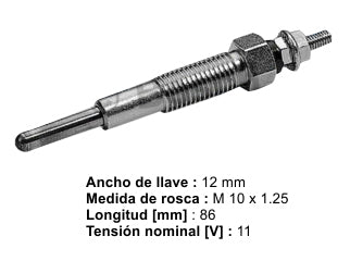 BUJIAS INCANDESCENTES FORD RANGER 2.5-2.8 D / KIA SPORTAGE/K2700 2.0-2.7 D / SUZUKI GRAND VITARA 2.0 D - PACK X10