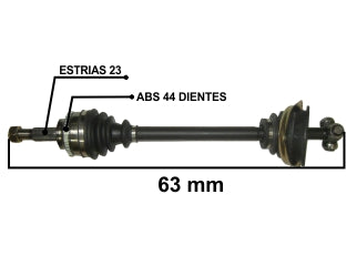SEMIEJES RENAULT KANGOO II 04-.. SEMIEJE IZQUIERDO - LARGO 630MM - 23-23 ESTRIAS_