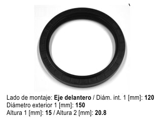 RETENES VARIOS MERCEDES BENZ AXOR 2640/ATEGO/ACTROS MAZA DE RUEDA DELANTERA LADO EXTERIOR 120X150X15X20.8MM_