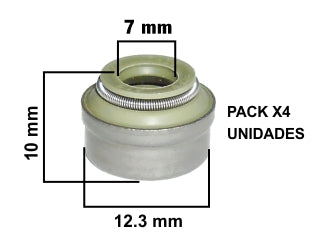 RETENES GUIA DE VALVULAS CITROEN C3/BERLINGO/XSARA / FIAT PALIO/SIENA/STRADA/PUNTO/DOBLO/UNO 1.4 7.00X9.80X10.00 MM - PACK X4