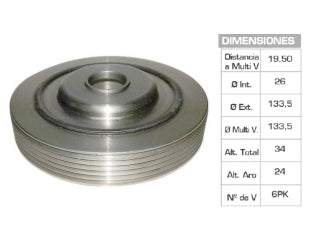 POLEAS DE CIGUEÂÑAL RENAULT SANDERO/LOGAN/SYMBOL/FLUENCE/CLIO II/KANGOO/DUSTER 1.6 16V K4M 26X134X34 MM - 6PK_