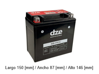 BATERIAS DE MOTOS YTX14 - 12V - 12 AMPERES CCA: 200A + IZQ_