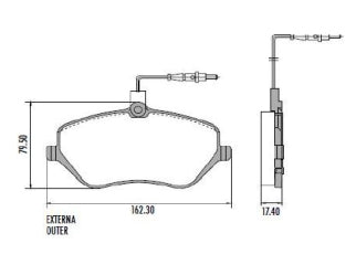 PASTILLAS DE FRENOS LIVIANOS PEUGEOT 407/408 / CITROEN C5 10/.. DELANTERA SISTEMA TRW 162.20X79.00X19.00 MM CON ALARMA_