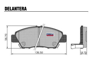 PASTILLAS DE FRENOS LIVIANOS HONDA CIVIC 1.5-1.8 16/.. DELANTERA SISTEMA NISSIN 136.50X56.70X16.75 MM_