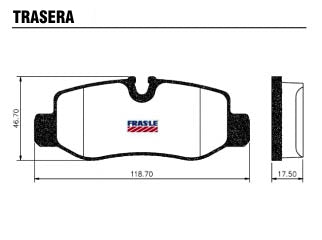 PASTILLAS DE FRENOS LIVIANOS MERCEDES BENZ VITO 109-111-114-116-119 14/.. TRASERA 118.70X46.70X17.50 MM_
