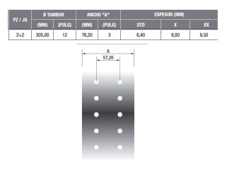 BLOQUES PARA FRENOS PESADOS FORD F350 67-.. / GROSSPAL DELANTERO/TRASERO 2+2 - ANCHO 76.20MM - ESPESOR 11.00MM_