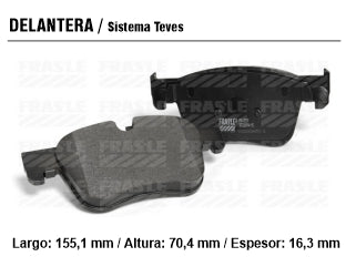 PASTILLAS DE FRENOS LIVIANOS PEUGEOT 308 1.6 THP-2.0 / CITROEN C4 GRAND PICASSO 1.6 THP 14/.. DELANTERA 155.20X70.50X17.00 MM_