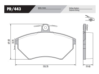 PASTILLAS DE FRENOS LIVIANOS VOLKSWAGEN PASSAT 1.9 TDI 96/00 / AUDI A4 B5 95/01 DELANTERA 118.70X69.50X19.60 MM P/DISCO SOLIDO_