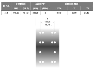 BLOQUES PARA FRENOS PESADOS ACOPLADOS RANDON / ACOPLADOS GUERRA TRASERO 4+4 - ANCHO 203.20MM - ESPESOR 21.40MM_