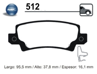 PASTILLAS DE FRENOS LIVIANOS TOYOTA COROLLA 02/08/COROLLA FIELDER 02/.. TRASERA 95.50X37.80X16.10 MM CON SENSOR SONORO_