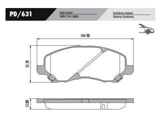 PASTILLAS DE FRENOS LIVIANOS PEUGEOT 4008 / CITROEN C4 AIRCROSS 10/.. / JEEP COMPASS 06/../PATRIOT 08/.. DELANTERA 144.9X55X16MM_