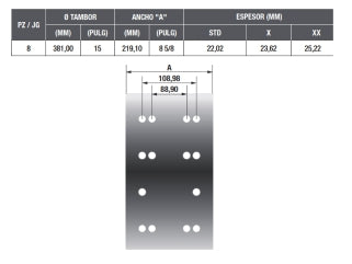 BLOQUES PARA FRENOS PESADOS MERCEDES BENZ 1621/1721/OH 1115L / EL DETALLE OA101/102 TRASERO ANCHO 219.10MM-ESPESOR 22.02MM_