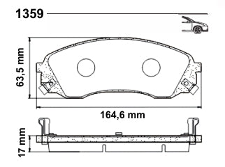 PASTILLAS DE FRENOS LIVIANOS HYUNDAI H1 12 PASAJ 2.5 08/.. / KIA CARNIVAL 2.9 07/.. DELANTERA 164.6X63.5X17.5MM C/SENSOR SONORO_