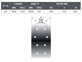 BLOQUES PARA FRENOS PESADOS VOLKSWAGEN 8120/8150/9150/9160 / AGRALE 8500/9200 DEL/TRAS 4+4-SIST MASTER-ANCHO 120MM-ESP 16.25MM_