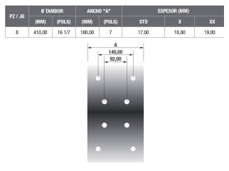 BLOQUES PARA FRENOS PESADOS MERCEDES BENZ 1315/1418/1621/1924/2216/2635/AXOR/L/LS TRASERO 8 PIEZAS-ANCHO 180MM-ESPESOR 18.00MM_