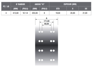 BLOQUES PARA FRENOS PESADOS SCANIA 94/113/124/143/310/420/560 DELANTERO/TRASERO 4 PIEZAS - ANCHO 203MM - ESPESOR 19.00MM_