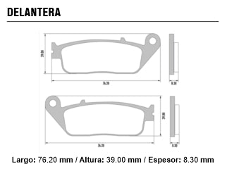 PASTILLAS DE FRENOS MOTOS HONDA CB 250 NEW TWISTER 15/../CBR 250 R SIN ABS 11/13 DELANTERA 76.20X39.00X8.30MM_