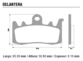 PASTILLAS DE FRENOS MOTOS DUCATI 950/1200 MULTISTRADA / BMW R 1200 GS DELANTERA 85.00X50.80X8.10MM_