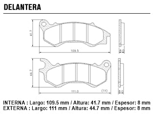 PASTILLAS DE FRENOS MOTOS HONDA PCX 150 DELANTERA 111.00X44.70X8.00MM_