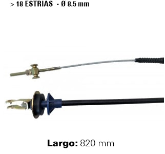 CABLES DE EMBRAGUE LIVIANOS PEUGEOT 505 SIN ALEMITE  -  CON ROSCA Y MANGUITO HEXAGONAL  -  LARGO 820 MM_
