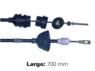 CABLES DE EMBRAGUE LIVIANOS PEUGEOT 405 REFORMA CORTA  -  REGULACION MANUAL Y HORQUILLA  -  LARGO 700 MM_