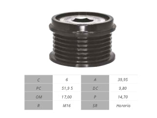 POLEAS DE MARCHA LIBRE FORD FOCUS 2.0 16V DURATEC HE 10/16 17.06X52.00X38.30 MM - 6PK_