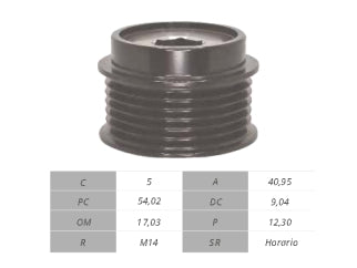 POLEAS DE MARCHA LIBRE CHEVROLET CRUZE 1.4 T 16/../S10 2.5 15/.. 17.00X54.00X37.50 MM - 5PK_