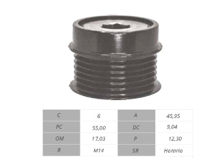 POLEAS DE MARCHA LIBRE TOYOTA COROLLA/YARIS/CAMRY/AVENSIS/RAV4 17.00X55.00X46.40 MM - 6PK_
